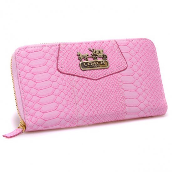 Coach Accordion Zip In Croc Embossed Large Pink Wallets CCM | Coach Outlet Canada - Click Image to Close